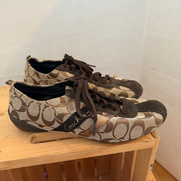 Coach Size 9 Women' s Belina Signature Brown & Tan Logo Sneakers - Picture 14 of 15